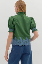 Load image into Gallery viewer, NEWEST ARRIVAL  Green/Blue Embroidered Puff Sleeve Blouse
