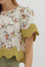 Load image into Gallery viewer, NEWEST ARRIVAL Mustard Floral Scallop Blouse

