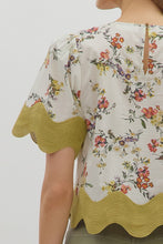Load image into Gallery viewer, NEWEST ARRIVAL Mustard Floral Scallop Blouse
