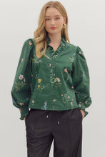 Load image into Gallery viewer, NEWEST ARRIVAL Hunter Green Floral Button Down Blouse
