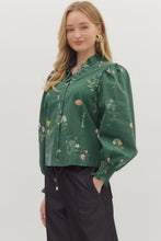 Load image into Gallery viewer, NEWEST ARRIVAL Hunter Green Floral Button Down Blouse
