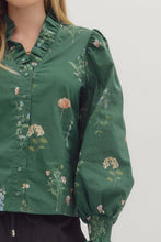 Load image into Gallery viewer, NEWEST ARRIVAL Hunter Green Floral Button Down Blouse
