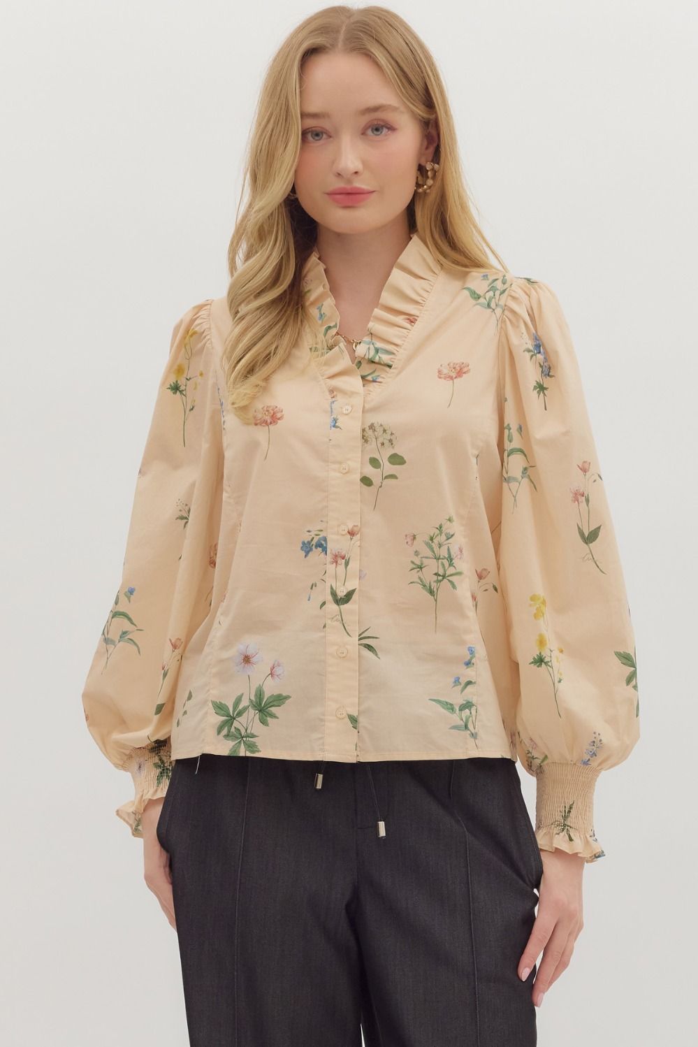 NEWEST ARRIVAL Ivory Floral Button Down Blouse