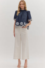 Load image into Gallery viewer, NEWEST ARRIVAL Navy/Blue Embroidered Mock Neck Blouse
