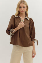 Load image into Gallery viewer, NEWEST ARRIVAL Brown Bow Sleeve Blouse
