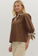 Load image into Gallery viewer, NEWEST ARRIVAL Brown Bow Sleeve Blouse
