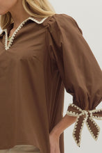 Load image into Gallery viewer, NEWEST ARRIVAL Brown Bow Sleeve Blouse
