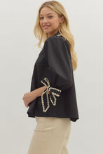 Load image into Gallery viewer, NEWEST ARRIVAL Black Bow Sleeve Blouse

