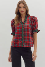 Load image into Gallery viewer, NEWEST ARRIVAL LAST ONE Red Christmas Plaid Ruffle Blouse
