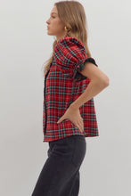 Load image into Gallery viewer, NEWEST ARRIVAL LAST ONE Red Christmas Plaid Ruffle Blouse
