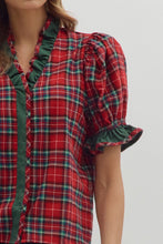 Load image into Gallery viewer, NEWEST ARRIVAL LAST ONE Red Christmas Plaid Ruffle Blouse

