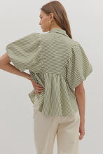 Load image into Gallery viewer, NEWEST ARRIVAL Olive Striped Smocked Bubble Sleeve Blouse
