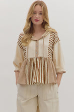 Load image into Gallery viewer, NEWEST ARRIVAL Camel Brown Striped Hoodie Top

