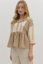 Load image into Gallery viewer, NEWEST ARRIVAL Camel Brown Striped Hoodie Top

