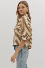 Load image into Gallery viewer, NEWEST ARRIVAL Brown Striped Puff Sleeve Button Down Blouse
