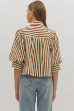 Load image into Gallery viewer, NEWEST ARRIVAL Brown Striped Puff Sleeve Button Down Blouse
