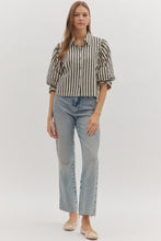 Load image into Gallery viewer, NEWEST ARRIVAL Black Striped Puff Sleeve Button Down Blouse
