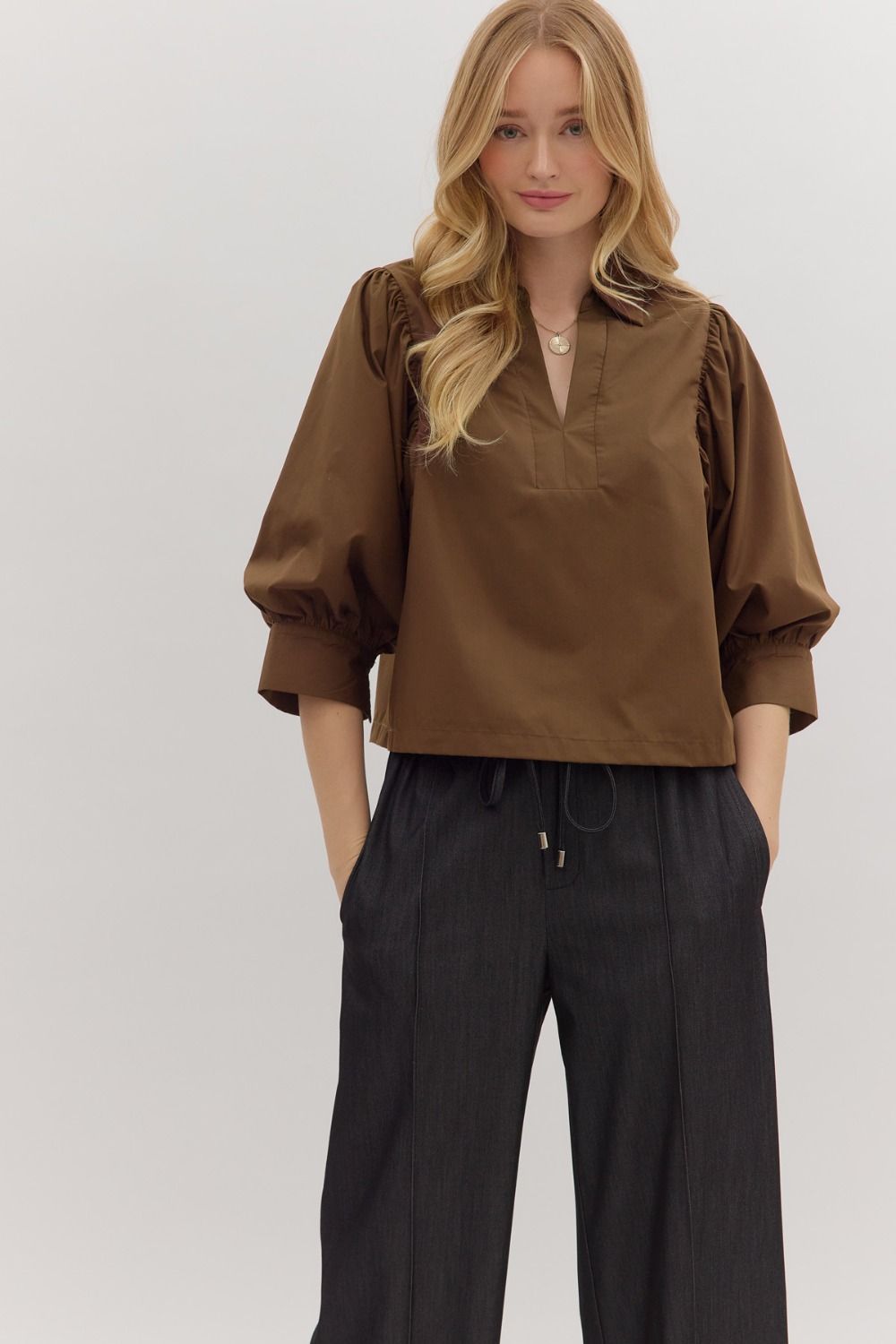NEWEST ARRIVAL Brown Poplin Blouse