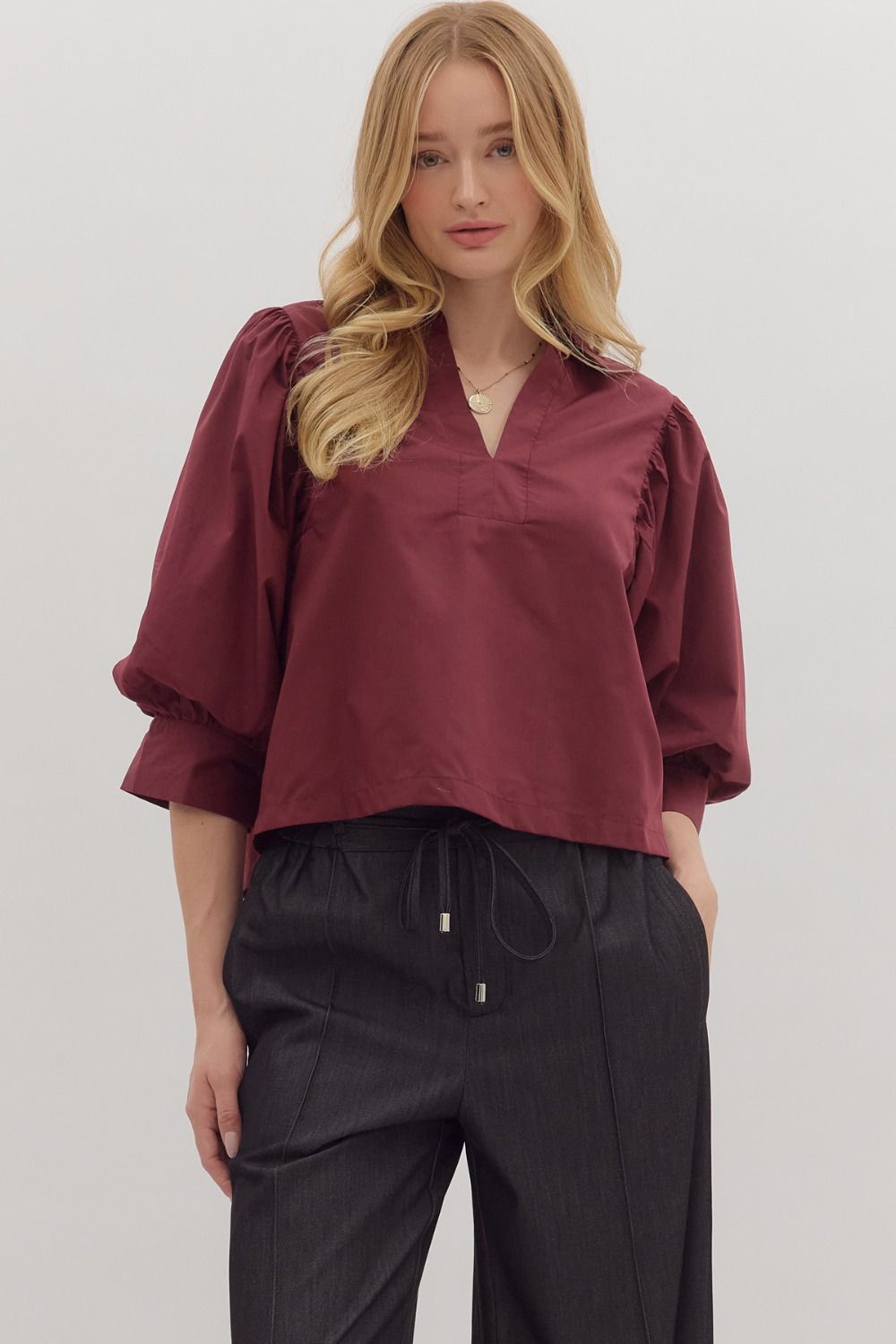 NEWEST ARRIVAL Burgundy Wine Poplin Blouse