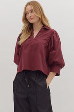 Load image into Gallery viewer, NEWEST ARRIVAL Burgundy Wine Poplin Blouse
