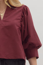 Load image into Gallery viewer, NEWEST ARRIVAL Burgundy Wine Poplin Blouse
