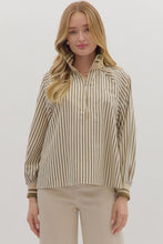 Load image into Gallery viewer, NEWEST ARRIVAL Olive Green/Ivory Striped Contrast Combo Blouse
