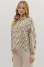 Load image into Gallery viewer, NEWEST ARRIVAL Olive Green/Ivory Striped Contrast Combo Blouse
