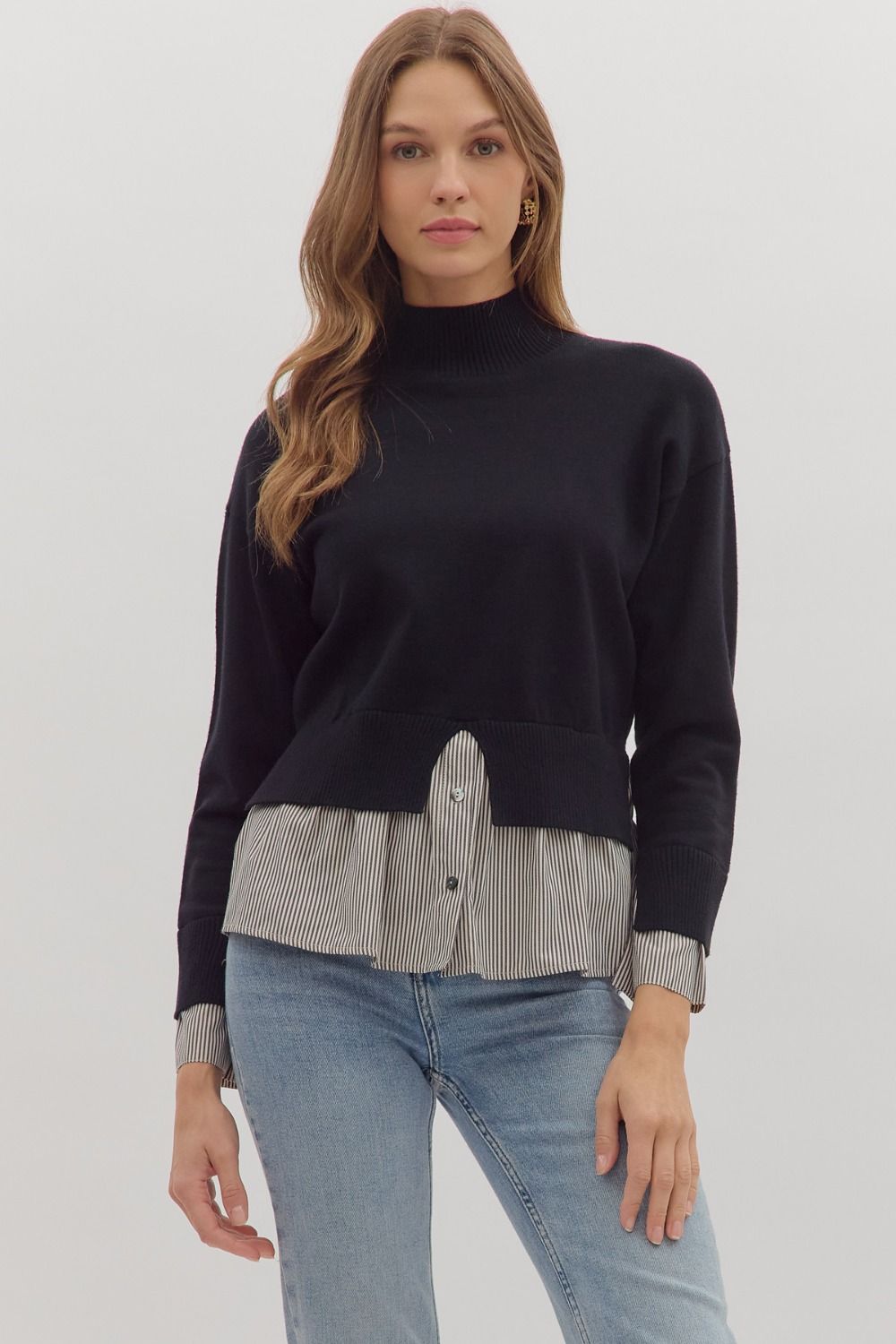 NEWEST ARRIVAL Black Contrast Mock Neck Sweater
