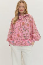 Load image into Gallery viewer, NEWEST ARRIVAL Pink Floral Neck Scarf Blouse
