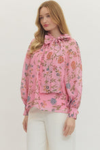 Load image into Gallery viewer, NEWEST ARRIVAL Pink Floral Neck Scarf Blouse
