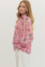 Load image into Gallery viewer, NEWEST ARRIVAL Pink Floral Neck Scarf Blouse
