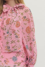 Load image into Gallery viewer, NEWEST ARRIVAL Pink Floral Neck Scarf Blouse
