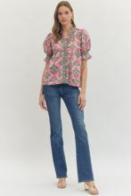 Load image into Gallery viewer, NEWEST ARRIVAL Pink/Green Floral Ruffle Blouse
