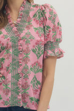 Load image into Gallery viewer, NEWEST ARRIVAL Pink/Green Floral Ruffle Blouse
