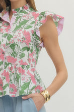Load image into Gallery viewer, NEWEST ARRIVAL Pink/Green Flutter Sleeve Blouse
