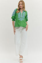 Load image into Gallery viewer, NEWEST ARRIVAL Green/Blue Embroidered Blouse
