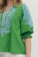 Load image into Gallery viewer, NEWEST ARRIVAL Green/Blue Embroidered Blouse
