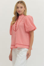 Load image into Gallery viewer, NEWEST ARRIVAL Red Gingham Puff Sleeve Blouse
