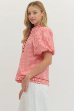 Load image into Gallery viewer, NEWEST ARRIVAL Red Gingham Puff Sleeve Blouse
