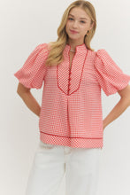 Load image into Gallery viewer, NEWEST ARRIVAL Red Gingham Puff Sleeve Blouse

