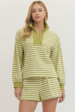 Load image into Gallery viewer, NEWEST ARRIVAL Matcha Green Striped Comfy Shorts Set
