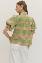Load image into Gallery viewer, NEWEST ARRIVAL Matcha Green/Pink Floral Puff Sleeve Blouse
