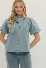 Load image into Gallery viewer, NEWEST ARRIVAL Denim Button Front Neck Scarf Blouse
