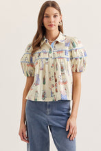Load image into Gallery viewer, NEWEST ARRIVAL Cream Novelty Print Button Down Blouse
