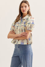 Load image into Gallery viewer, NEWEST ARRIVAL Cream Novelty Print Button Down Blouse
