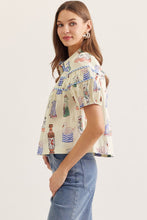 Load image into Gallery viewer, NEWEST ARRIVAL Cream Novelty Print Button Down Blouse

