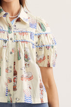Load image into Gallery viewer, NEWEST ARRIVAL Cream Novelty Print Button Down Blouse

