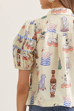 Load image into Gallery viewer, NEWEST ARRIVAL Cream Novelty Print Button Down Blouse

