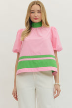 Load image into Gallery viewer, NEWEST ARRIVAL Pink/Green Back Bow Tie Blouse
