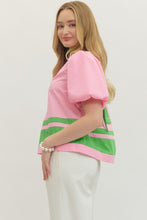 Load image into Gallery viewer, NEWEST ARRIVAL Pink/Green Back Bow Tie Blouse
